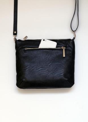Черно-белая сумка через плечо с ручной вышивкой, эко кожа5 фото