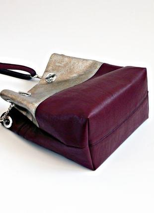 Бордово-золотая сумка-мешок через плечо из эко-кожи5 фото