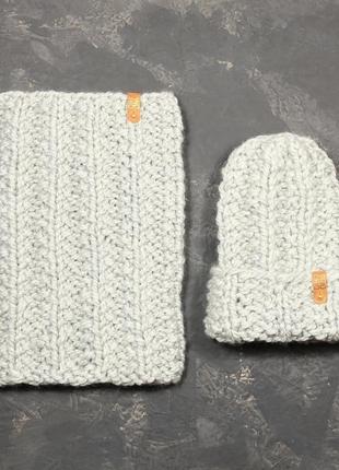 Вязаные шарф-снуд, шапка и рукавицы2 фото