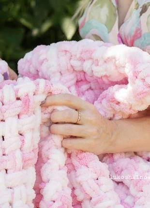 Детский вязаный плюшевый плед alize puffy одеяло в коляску кроватку lukoshkino ®2 фото