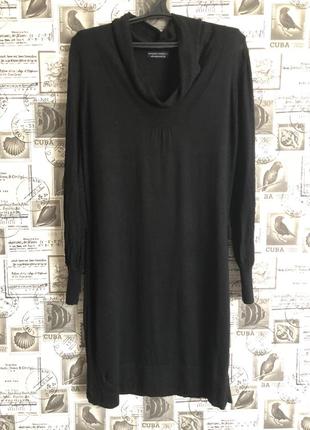 Черное трикотажное платье из вискозы с шерстью мериноса. marks&spenser. р16 (наш 50)