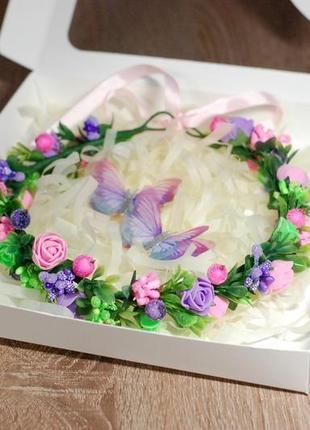 Набор украшений: веночек и бабочки из шифона в подарочной упаковке