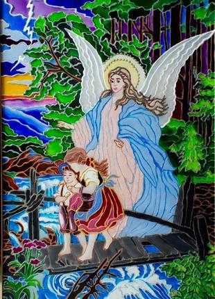 Витражная картина «ангел и дети»2 фото