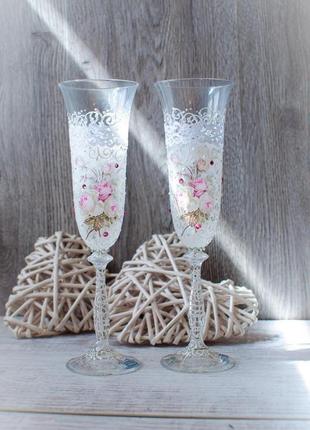 Весільні бокали "with roses crystals"