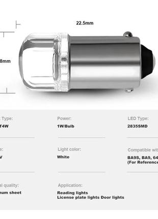 Led лампочка патрон ba9s t4w 12v 1w 6000k холодне світло5 фото