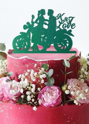 Именная фигурка на торт "жених и невеста на мотоцикле"3 фото