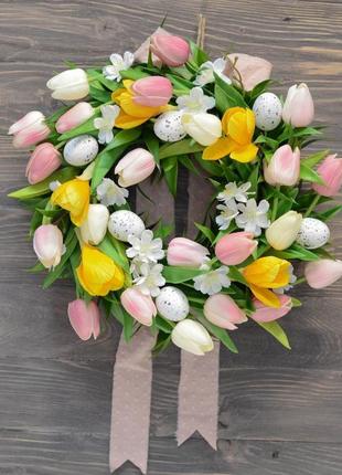 Вінок весняний з латексними тюльпанами4 фото