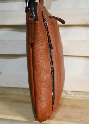 Мягкая кожаная мужская сумка(рыжая)5 фото