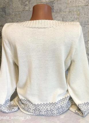 Вовняний светр молочного кольору з жакардовим візерунком5 фото