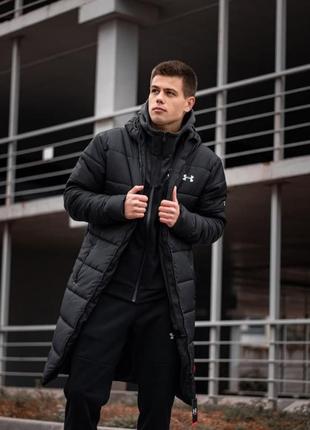 Зимовий подовжений пуховик under armour чорний чоловічий купити післяплата куртка9 фото