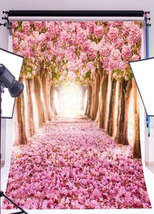 Фотофон вініловий текстурний 1.5×2.1 м + "ворота" - тримач (дерева + трояндова алея (tbd02200676))2 фото