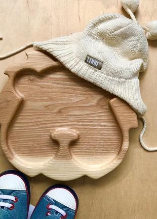 Детская экологическая тарелка из дерева в форме животных "львенок" ясень1 фото