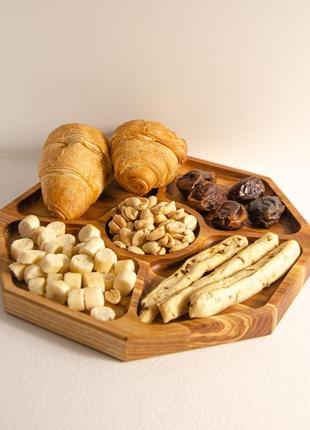 Менажниця дерев'яна секційна тарілка з розділювачами для подачі м'ясних страв та закусок "монета"