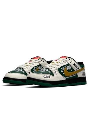 Мужские кроссовки nike sb dunk low x stussy 572 green beige зеленые кожаные повседневные кеды найк весна лето4 фото