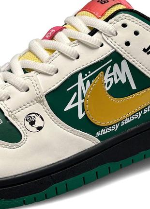 Мужские кроссовки nike sb dunk low x stussy 572 green beige зеленые кожаные повседневные кеды найк весна лето2 фото