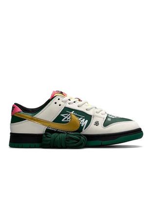 Мужские кроссовки nike sb dunk low x stussy 572 green beige зеленые кожаные повседневные кеды найк весна лето7 фото