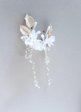 Серьги длинные свадебные серьги с цветами айвори белые цветы серьги для невесты1 фото