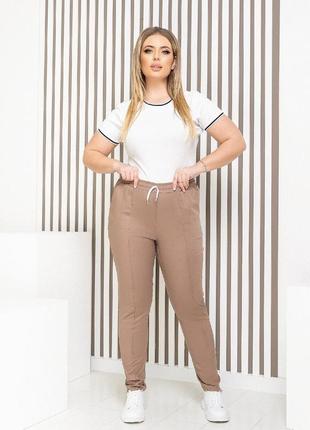 Брюки женские батал nobilitas 50 - 54 бежевые лен стрейч (мод. 21014)