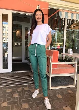 Штани жіночі nobilitas 44 - 48 зелений льон стрейч (мод. 21014)
