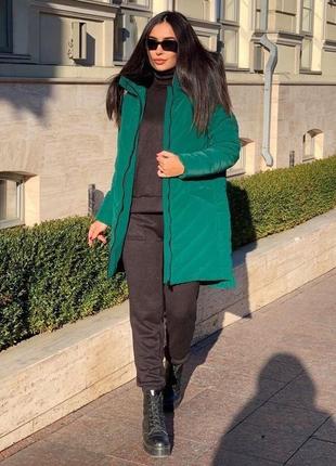 Куртка жіноча зимова nobilitas 44 - 50 зелена плащівка (мод. 21047)1 фото