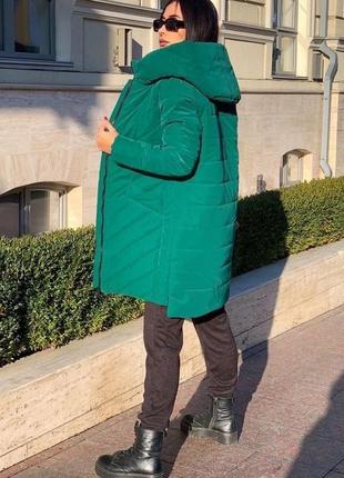 Куртка жіноча зимова nobilitas 44 - 50 зелена плащівка (мод. 21047)2 фото