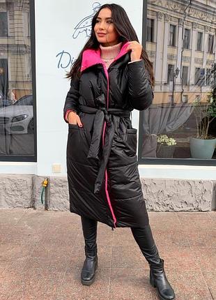 Пальто двухстороннее женское nobilitas 42 - 46 малиновое черное стеганная плащевка (арт. 21042)