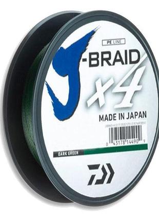 Шнур daiwa j-braid x4 0.13мм 5.9кг dark green 135м