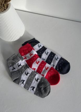 Шкарпетки махрові з оленями, 36-40, червоний1 фото