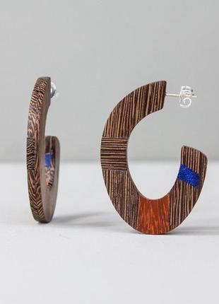 Большие деревянные серьги-кольца3 фото