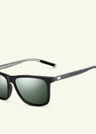 Очки мужские солнцезащитные поляризованные veithdia aviator persol. зеленые линзы, черная оправа, дужки графит1 фото