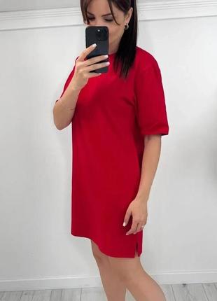 Летнее платье футболка женское однотонное прямое короткое яркие цвета 42-522 фото