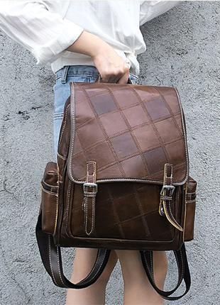 Женский кожаный рюкзак коричневый вместительный для ноутбука 13" 13.3"стильный10 фото
