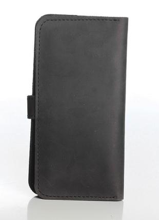 Шкіряне портмоне чорного кольору з хлястиком