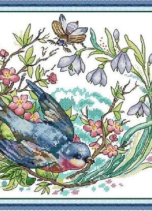 Набір для вишивання за нанесеною на канву схемою "spring messenger".aida 14ct printed, 33*32 см