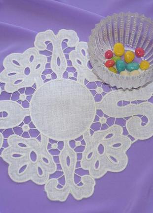 Richelieu embroidery embroidered white linen napkin вишита серветка5 фото