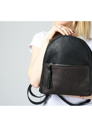 Черный кожаный женский рюкзак3 фото