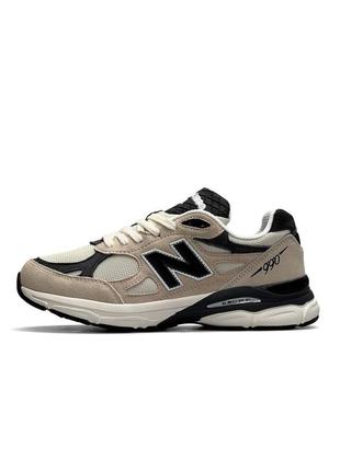 Мужские кроссовки new balance 990 v3 beige black бежевые кроссовки повседневные нью баланс весна лето