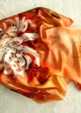 Батик платок. "теплый октябрь. хризантема"2 фото