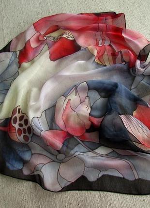 Батик платок лотос надежды шифоновый шейный платок с ручной росписью2 фото