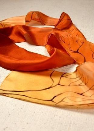 Вузький шовковий шарф з розписом довгий червоний шарф3 фото