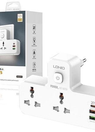 Мережевий фільтр ldnio sc2311 розгалужувач електричний з вимикачем та заземленням 2 розетки pd20w