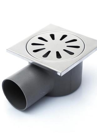 Трап сливной  горизонтальным отводом и нержавеющей решеткой