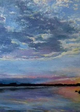 Картина маслом "захід сонця над річкою"