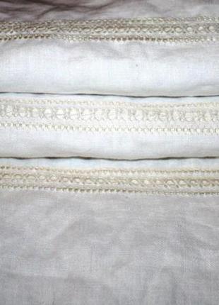 Льняний комплект постільної білизни, білий з мережкою, євро4 фото