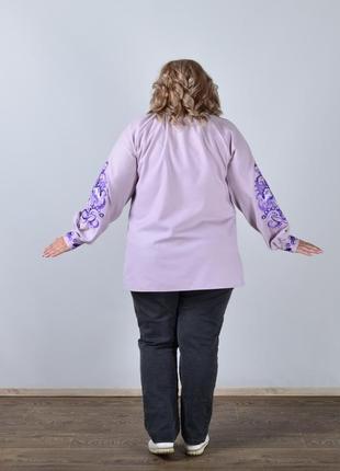 Вышиванка женская с длинным рукавом - реглан, вышивка - цветочный узор, оникс, цвет - фиолетовый.3 фото