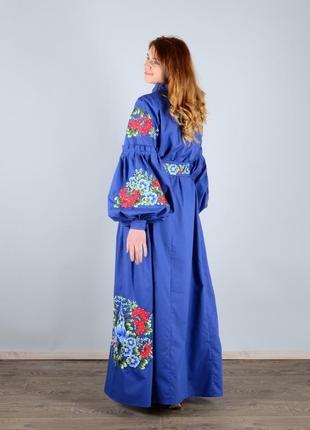 Платье с рукавом реглан, из поплина, с вышивкой - петриковка, с застежкой на потайных пуговицах, цве6 фото