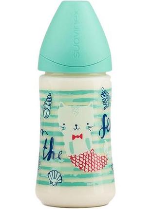 Бутылочка для кормления suavinex морские истории анатомическая соска, средний поток зеленая 270 мл (303979)
