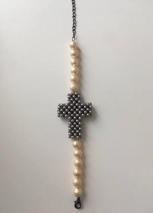 Браслет ручної роботи з намистин з хрестом2 фото