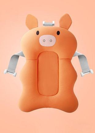 Матрац килимок для купання дитини у ванночку з кріпленнями belove, orange pig + (набір аксесуарів для
