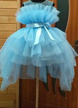 Голубое нарядное платье для девочки  со шлейфом2 фото